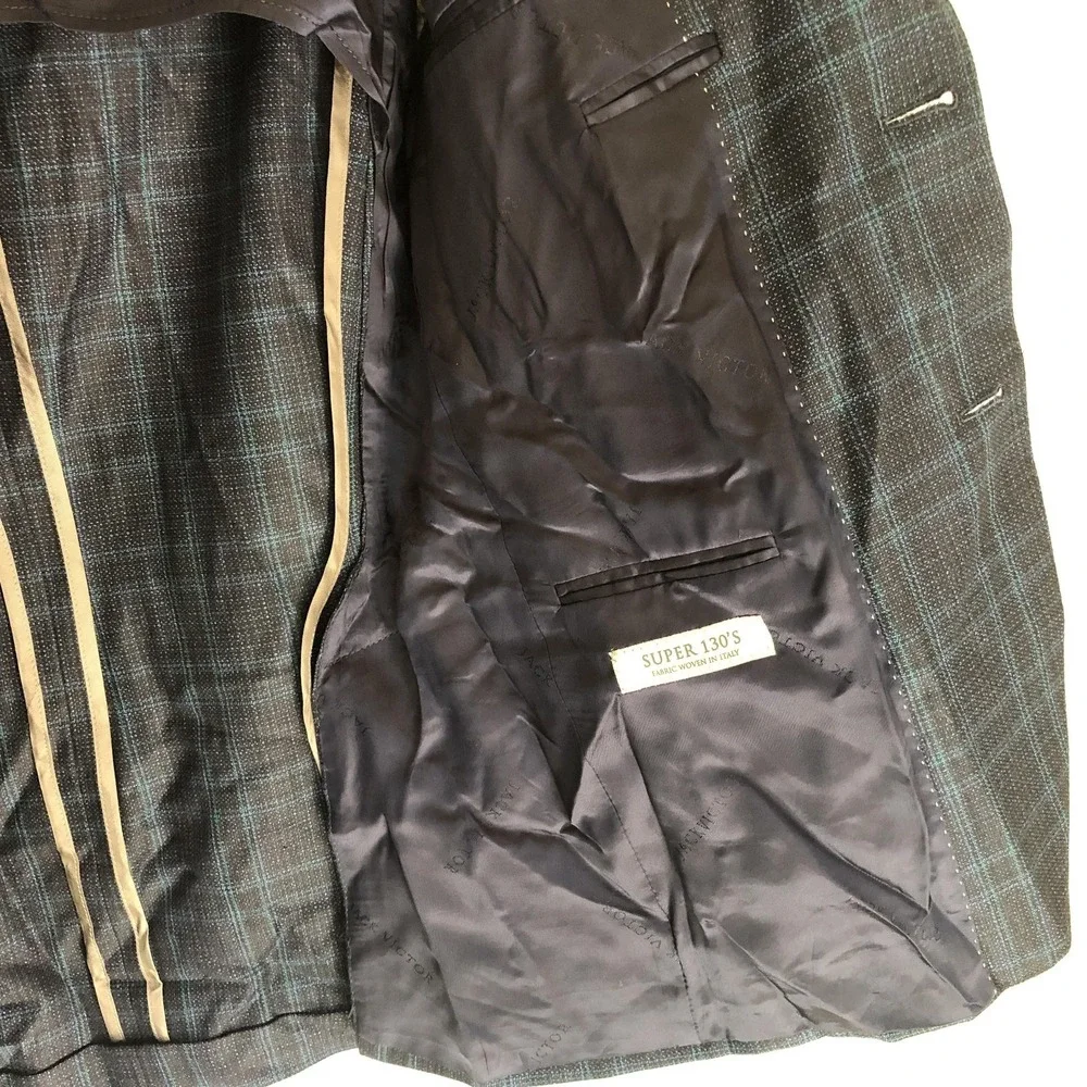 Jack Victor Blazer Mens 36S Blue Plaid Super 130s Wool Sport Coat Jacket Canada